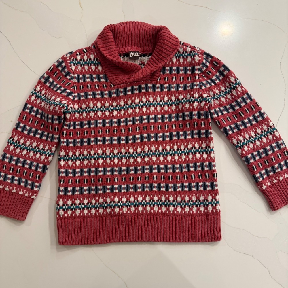 Tea Collection Kids Fair‎ Isle Cowl Neck Sweater Size S 4- 5